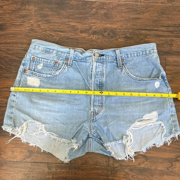 Levi's 501 Light Wash Distressed Denim Cutoff Shorts - Picture 8 of 10